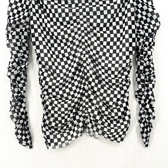 BAUM UND PFERDGARTEN Joselle Mesh Top Womens Medium Black White Check Stretch - Picture 10 of 16